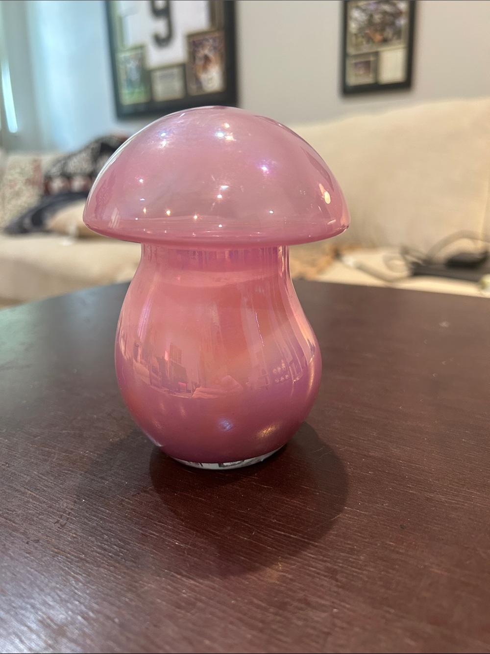Iridescent Pink Glass Mushroom Candle